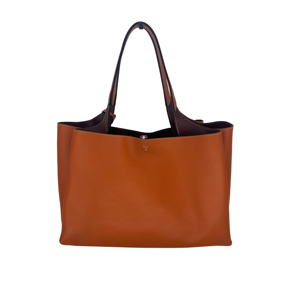 Tod's Medium Leather Tote Bag Orange Burgundy - Picture 8 of 16